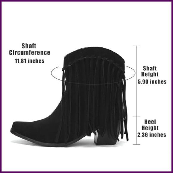 Suede Fringe Ankle Cowboy Boots Chunky Block Heel Western Booties - Picture 5 of 7